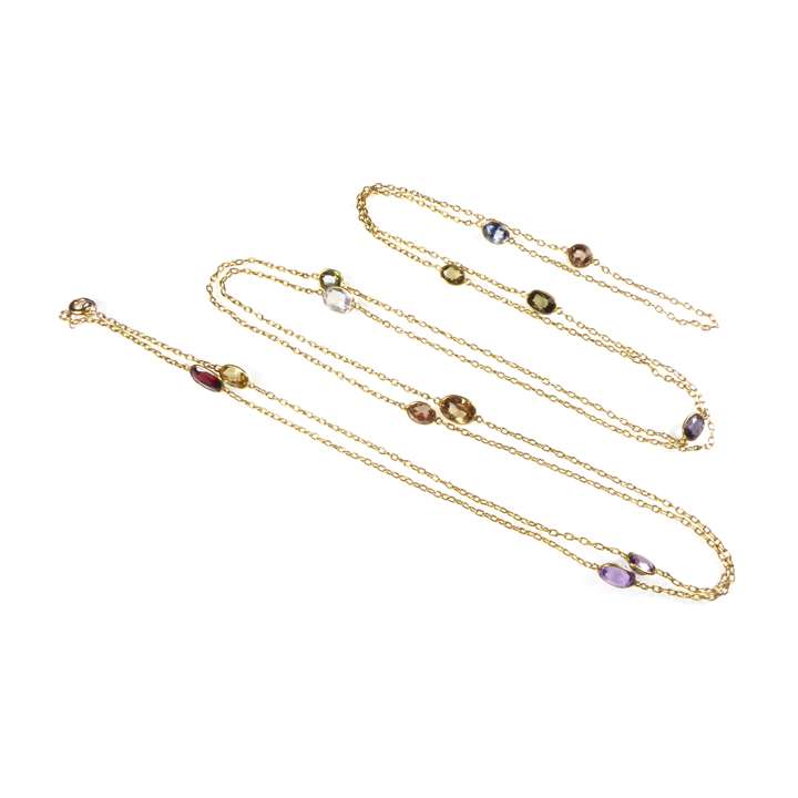Antique 14ct gold and vari-coloured spectacle set long chain necklace